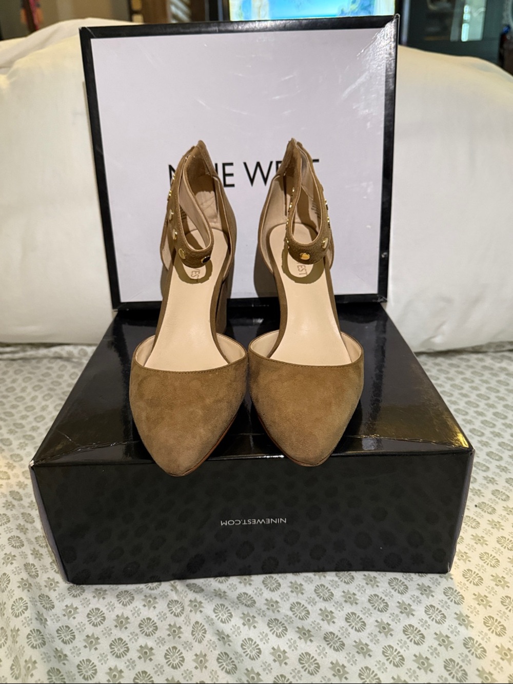 Nine West Brown Suede Pointed-Toe Ankle-Strap Heels